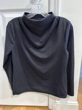 Ann Taylor mock neck Black Long-Sleeve stretch gathered shirt